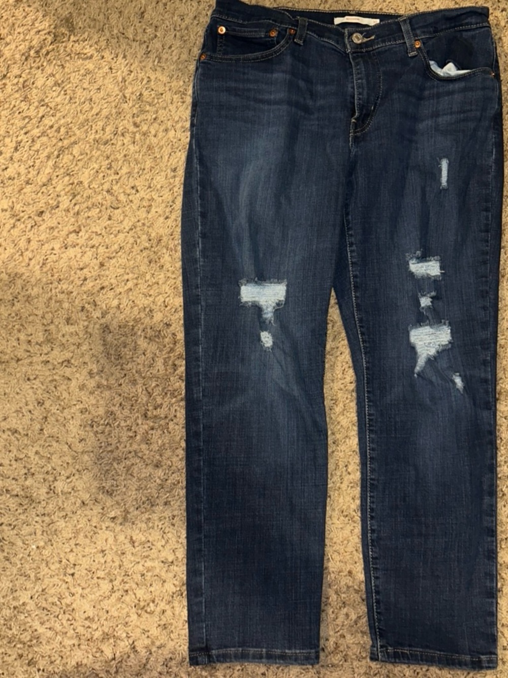 Women’s Straight Leg Distressed Jeans - Dark Blue